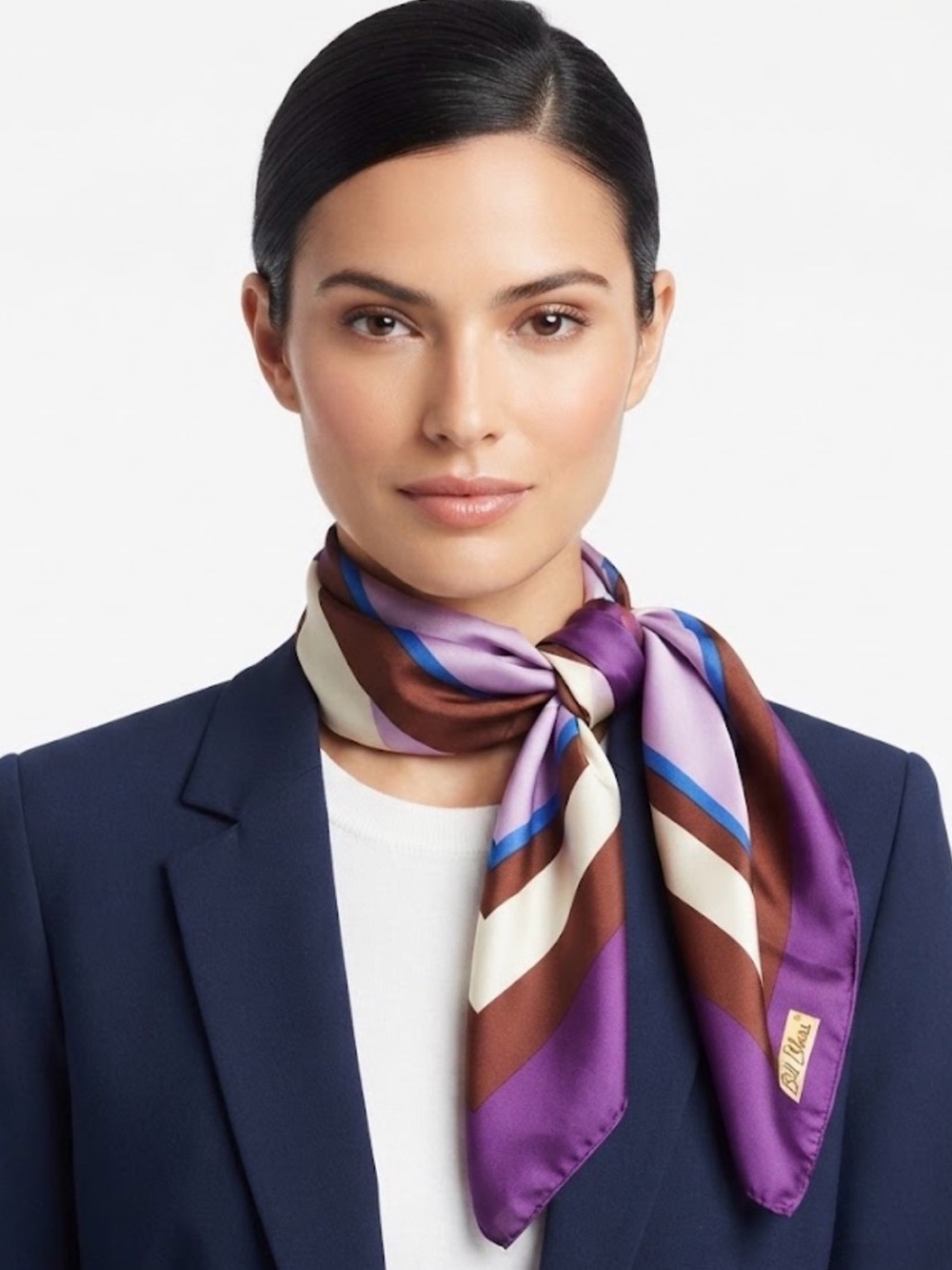 Vintage Bill Blass Geometric Silk Scarf Purple Brown Chevron Retro Luxury